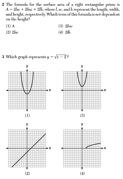Algebra I questions 1 and 2