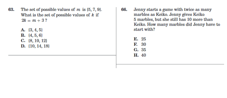 Sample SHSAT multiple choice math questions