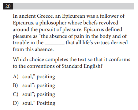 Sample Digital SAT punctuation question