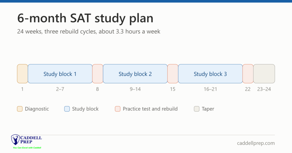 24-week SAT study plan with three rebuild cycles